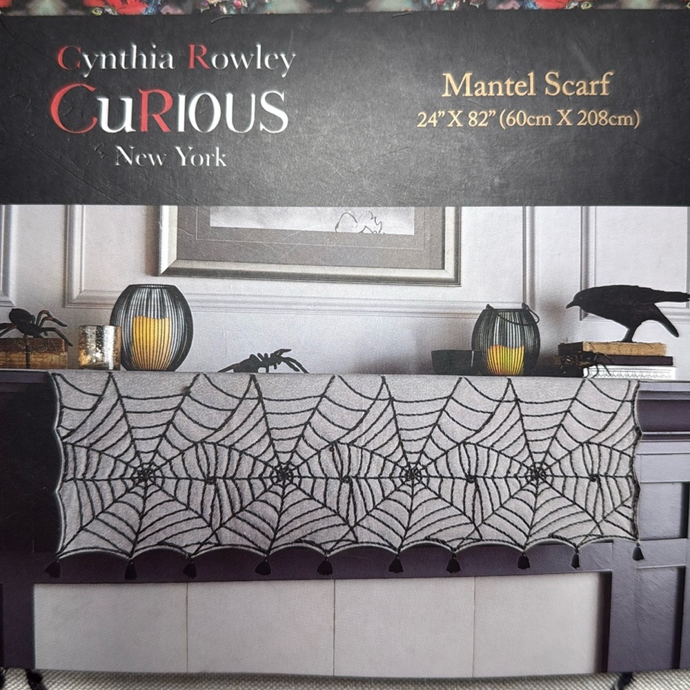 Cynthia‎ Rowley Halloween Mantel Scarf Spider Web Fireplace Neutral NEW 24 x 82